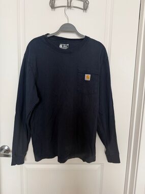 Carhartt Navy Loose Fit Long Sleeve Tee with Logo Tag